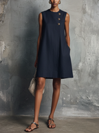 Aubrey™ | Navy Sleeveless Round Neck Mini Dress