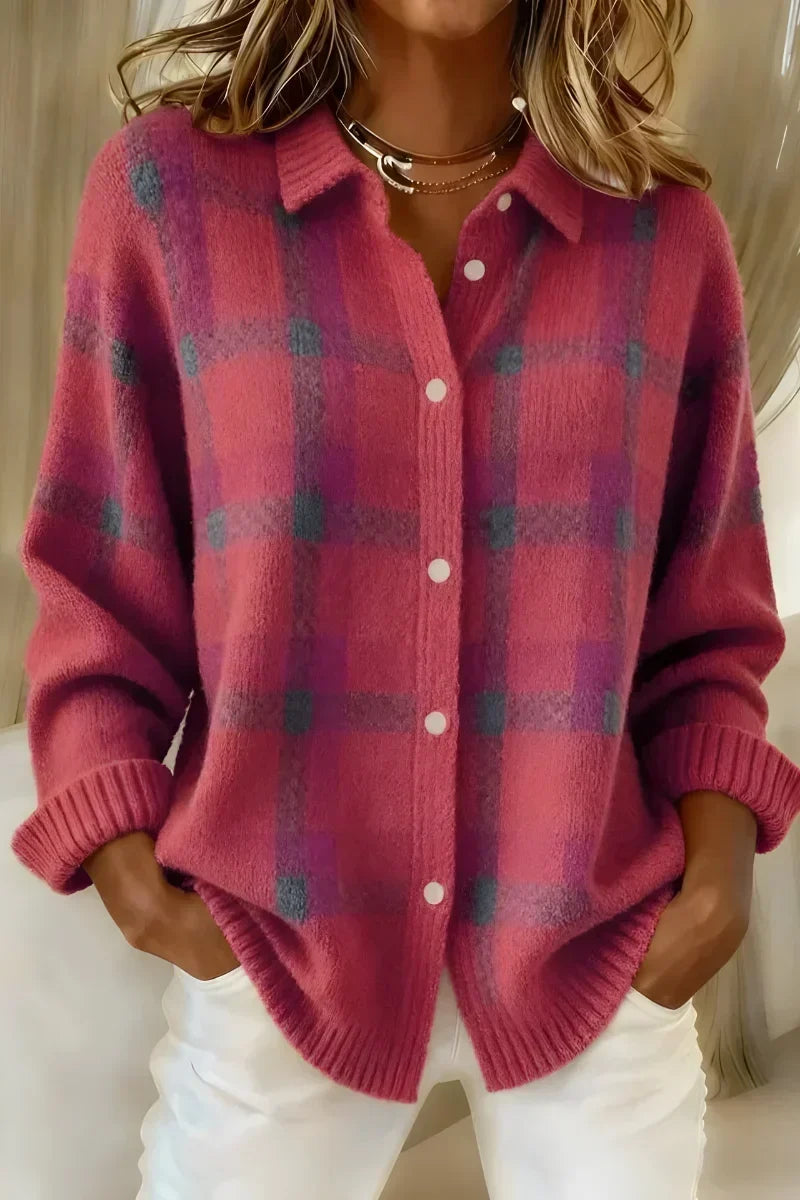 Theresa™ | Classic Collared Plaid Cardigan