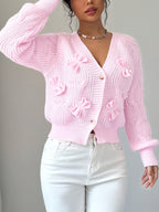 Elowen | Women's Bow Detail V Neck Knit Cardigan