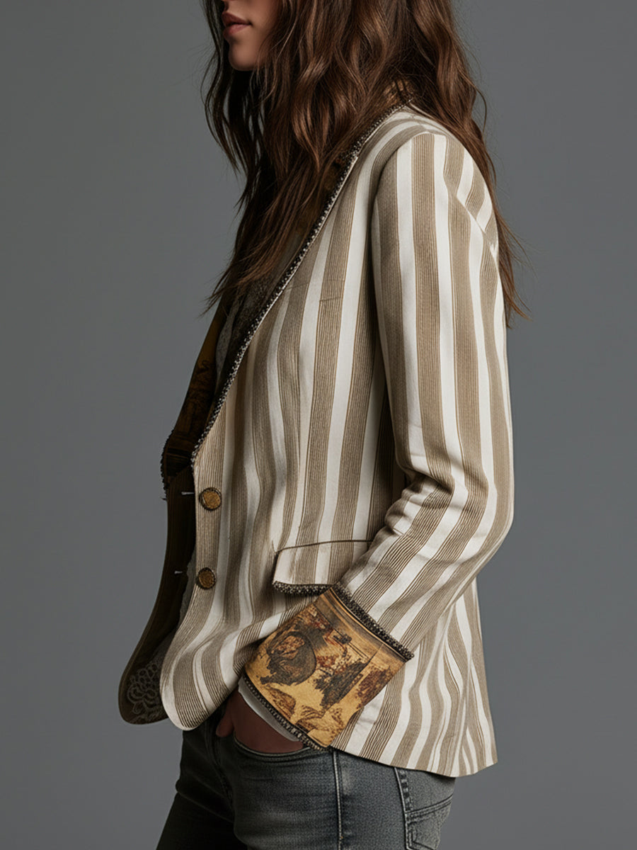 Celine | Artful Striped Lapel Blazer