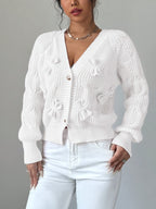 Elowen | Women's Bow Detail V Neck Knit Cardigan