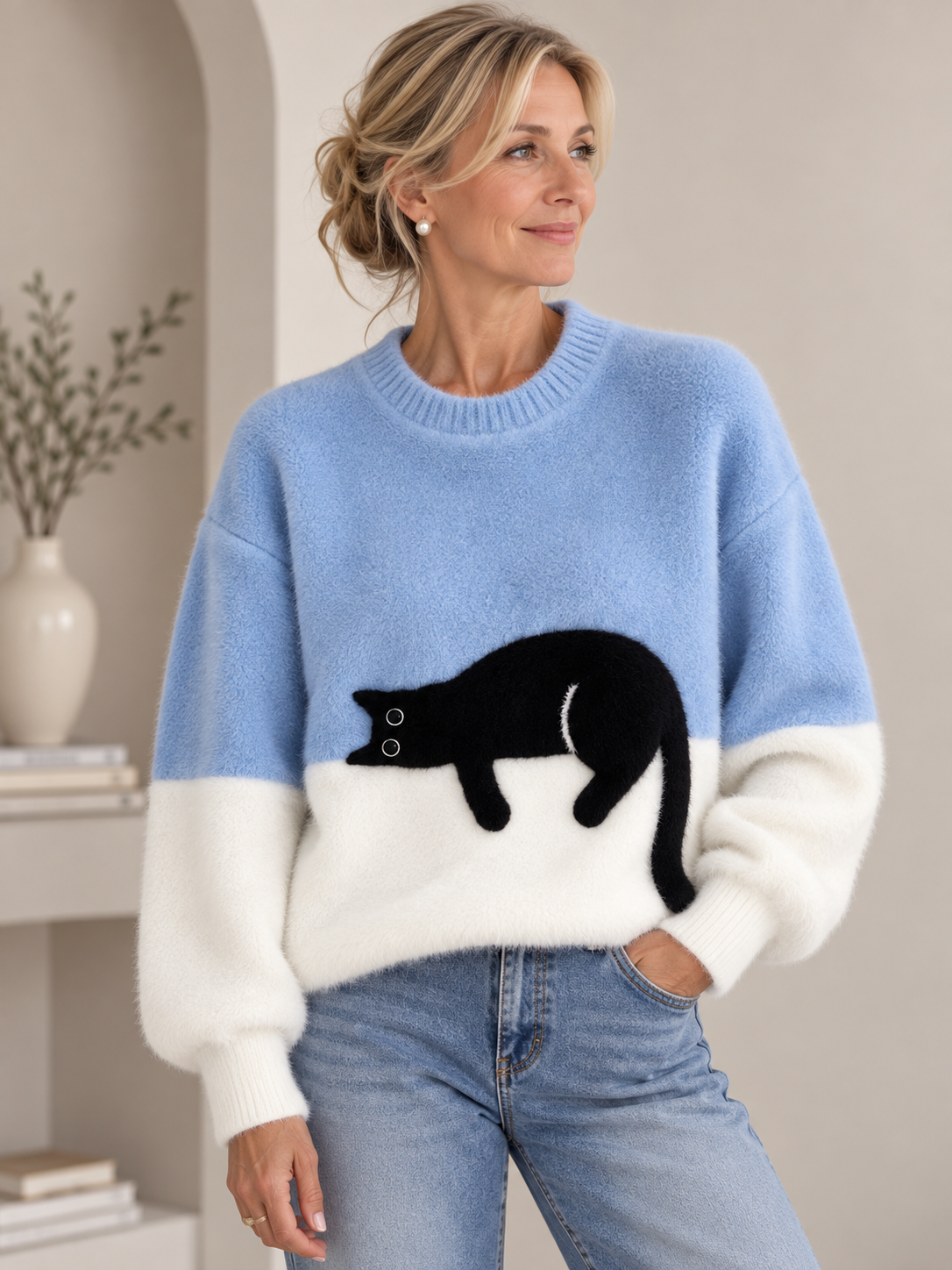 Aileen™ | Elegant Cat Print Oversized Sweater