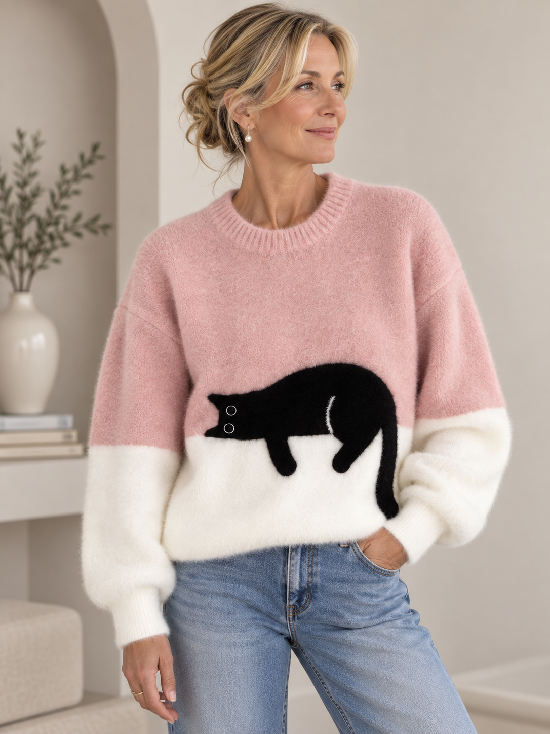 Aileen™ | Elegant Cat Print Oversized Sweater