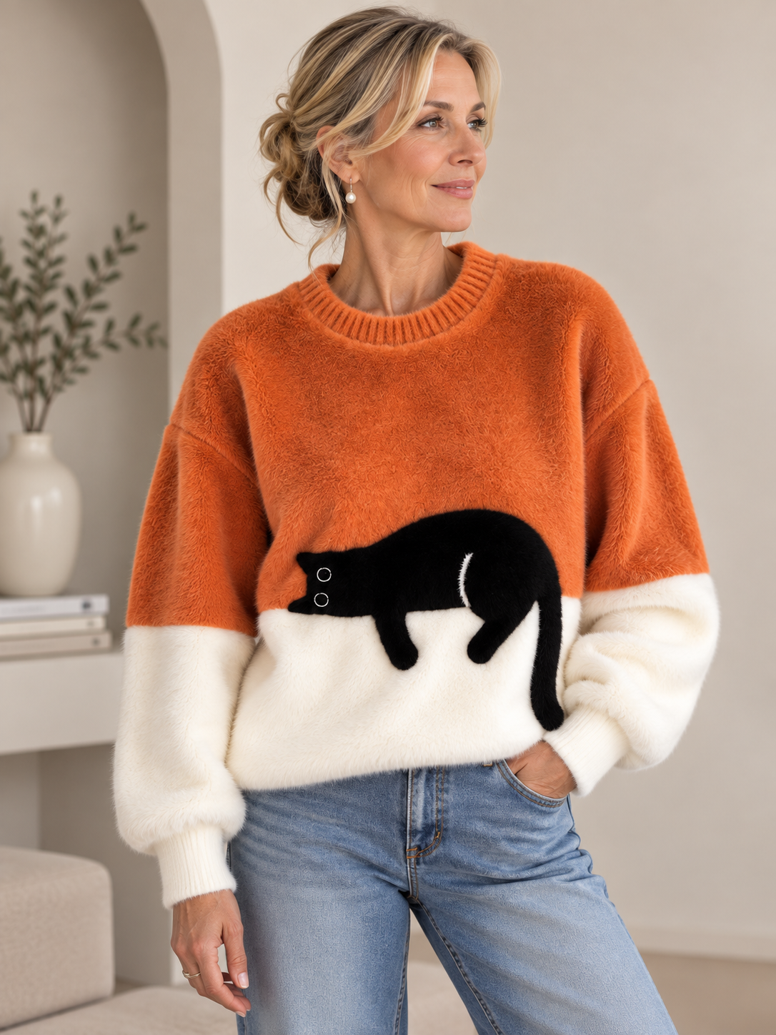 Aileen™ | Elegant Cat Print Oversized Sweater