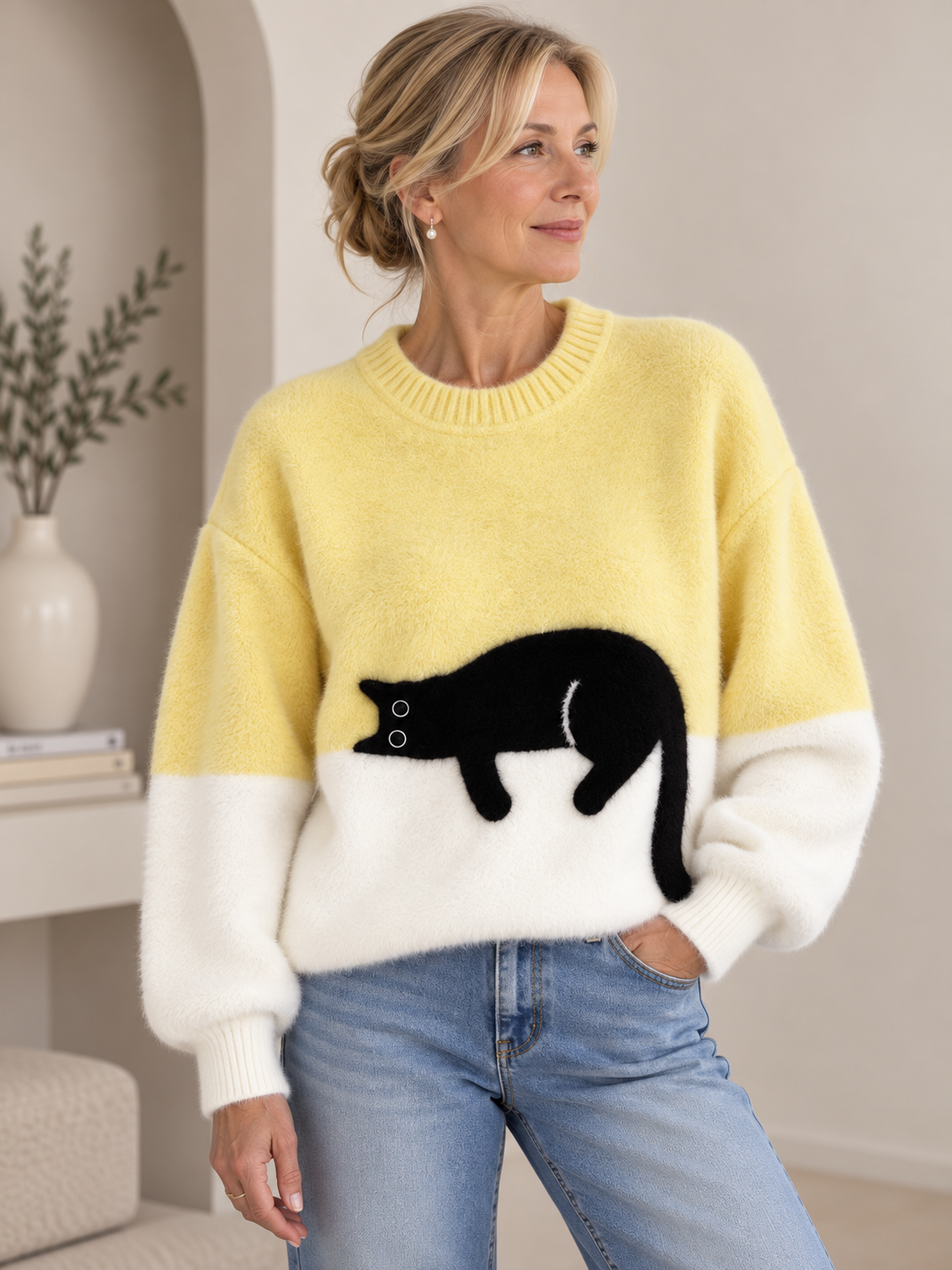 Aileen™ | Elegant Cat Print Oversized Sweater