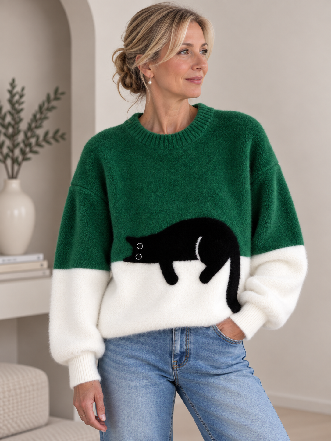 Aileen™ | Elegant Cat Print Oversized Sweater