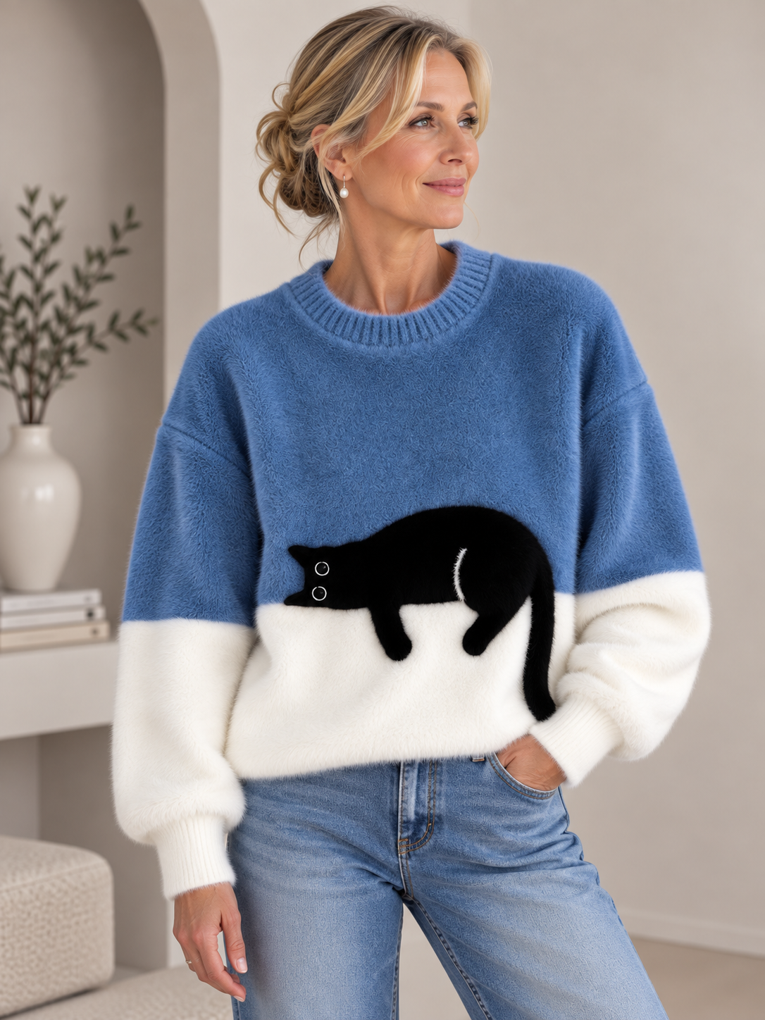 Aileen™ | Elegant Cat Print Oversized Sweater