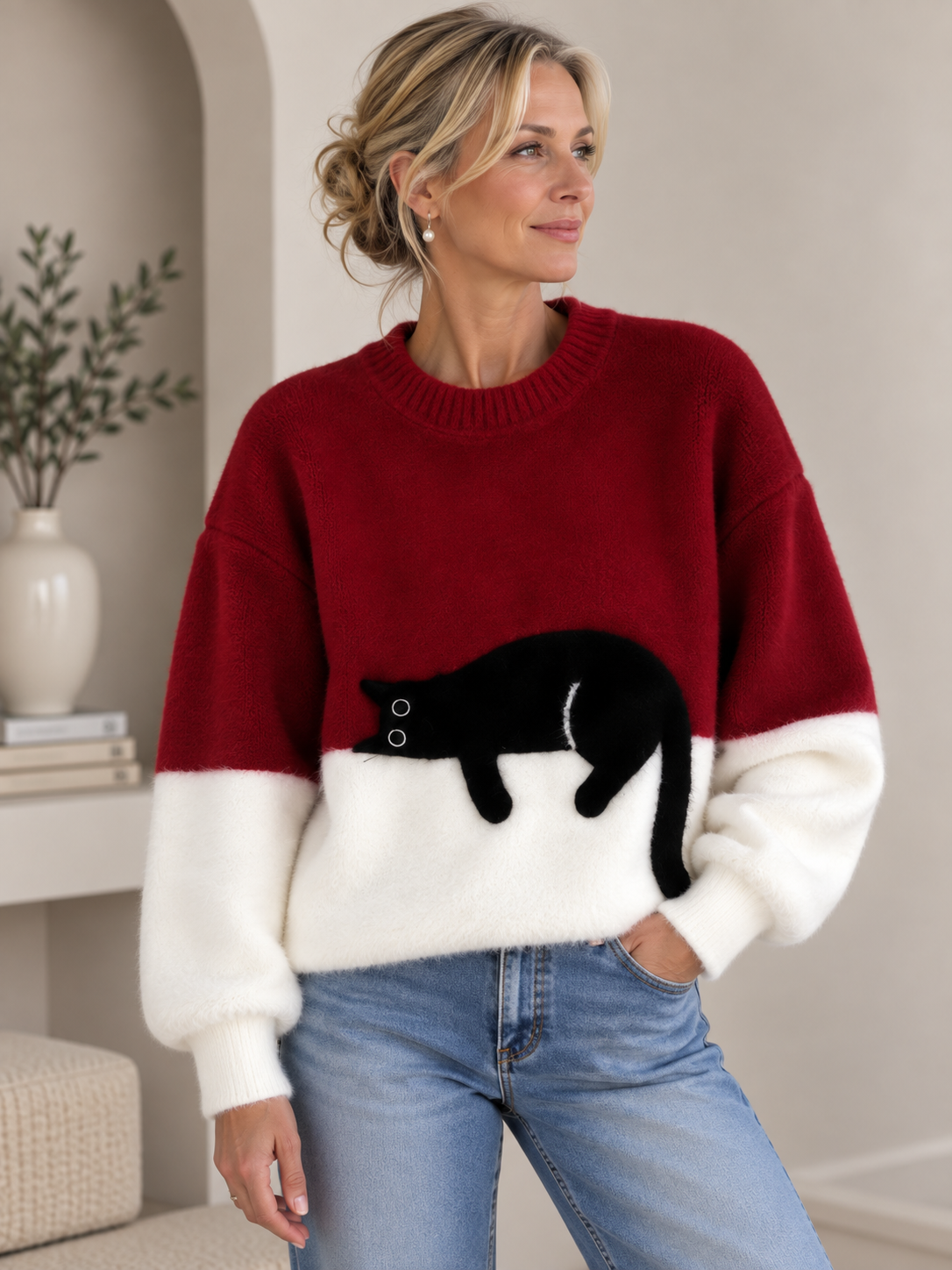 Aileen™ | Elegant Cat Print Oversized Sweater