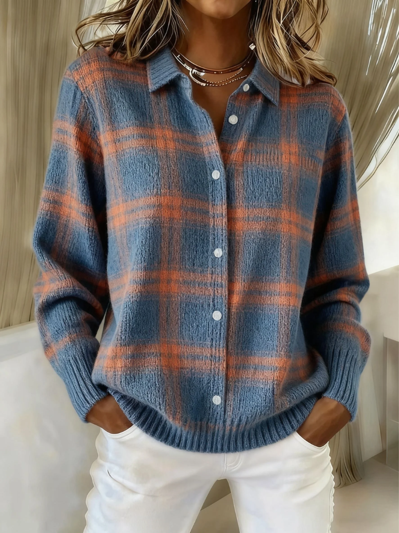 Mabel | Warm Blue Check Cardigan