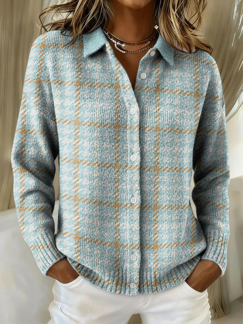 Denise | Sky Plaid Button Knit