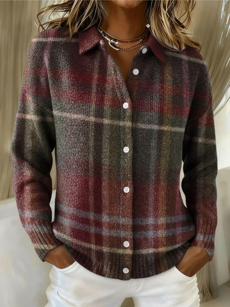 Janice | Classic Plaid Knit Cardigan