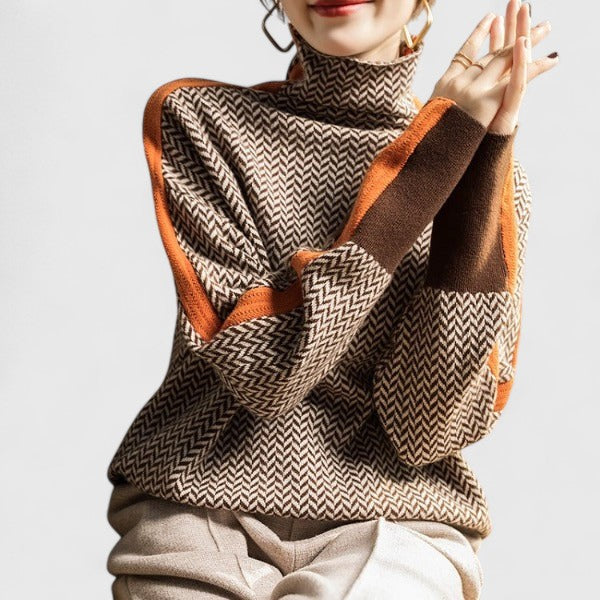 Harriet | Cosy Chevron Knit High Neck Winter Jumper