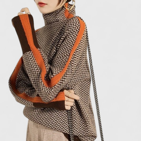 Harriet | Cosy Chevron Knit High Neck Winter Jumper