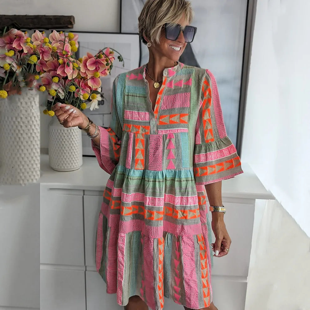 Saga™ | Boho-lagerklänning med sväng