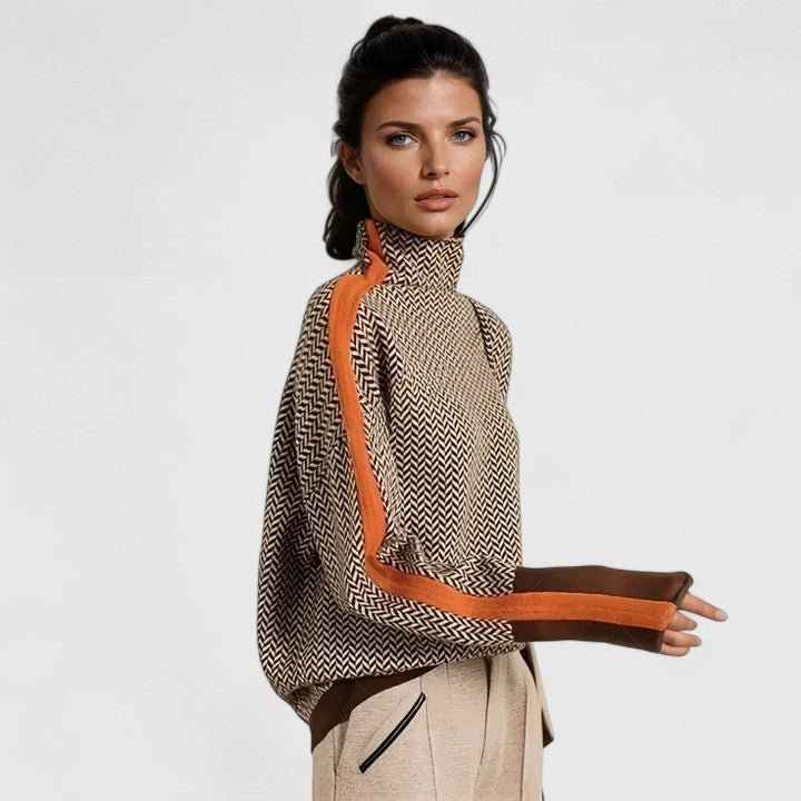 Harriet | Cosy Chevron Knit High Neck Winter Jumper