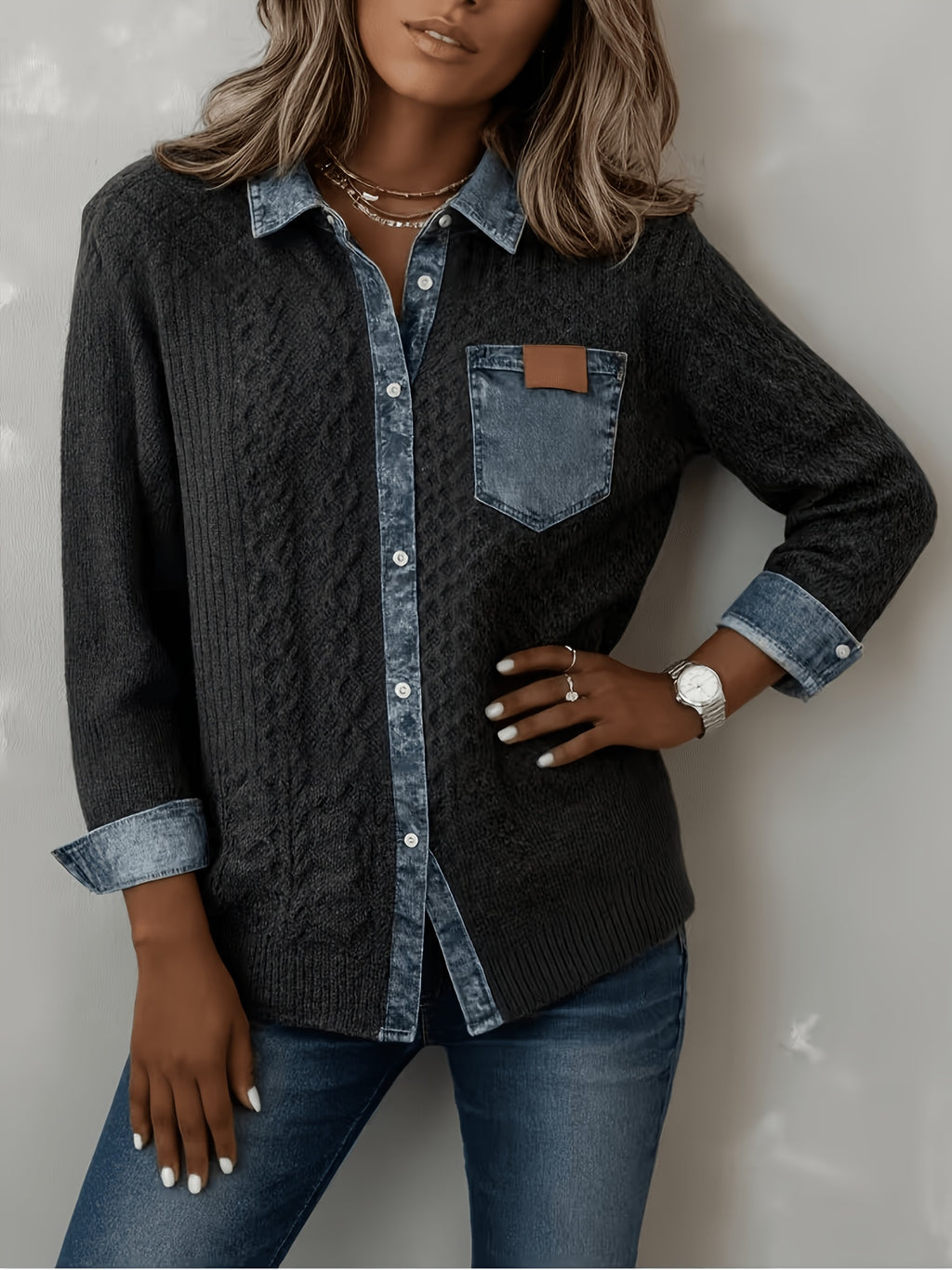 Cozy Denim Knit Cardigan