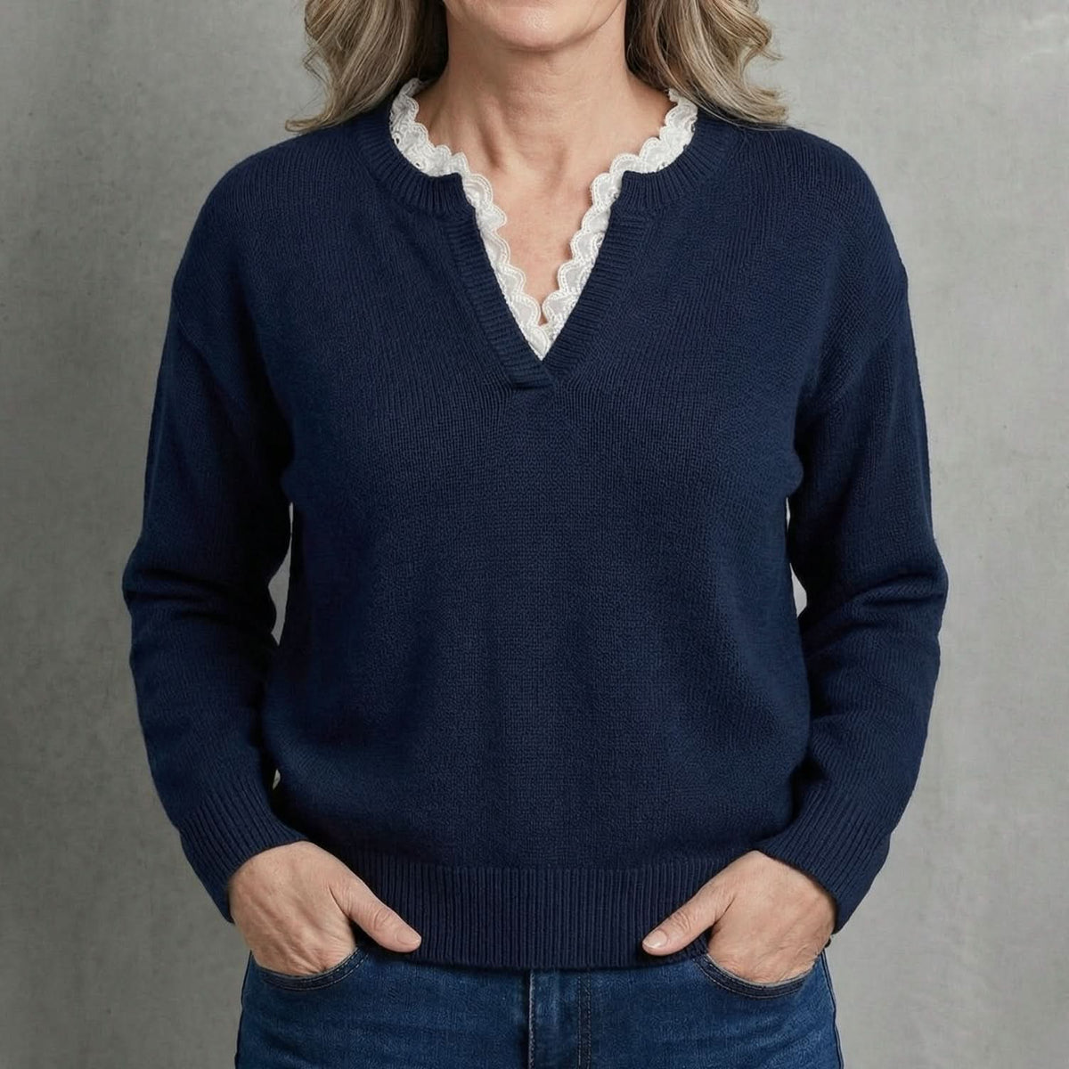 Amelia™ Lace V-Neck Sweater