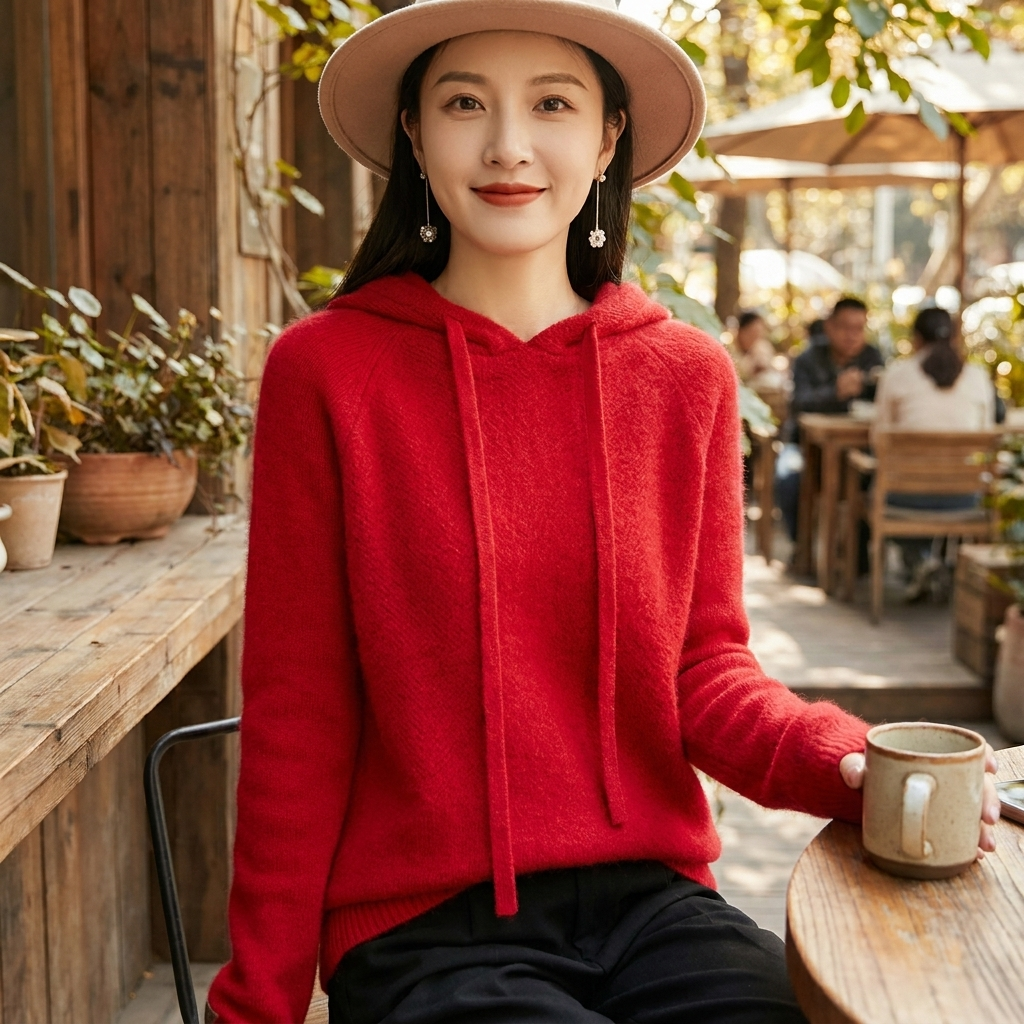 Nyelle | Women's Knit Hooded Pullover with Drawstring