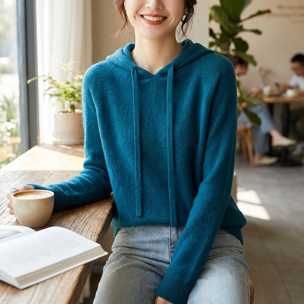 Nyelle | Women's Knit Hooded Pullover with Drawstring