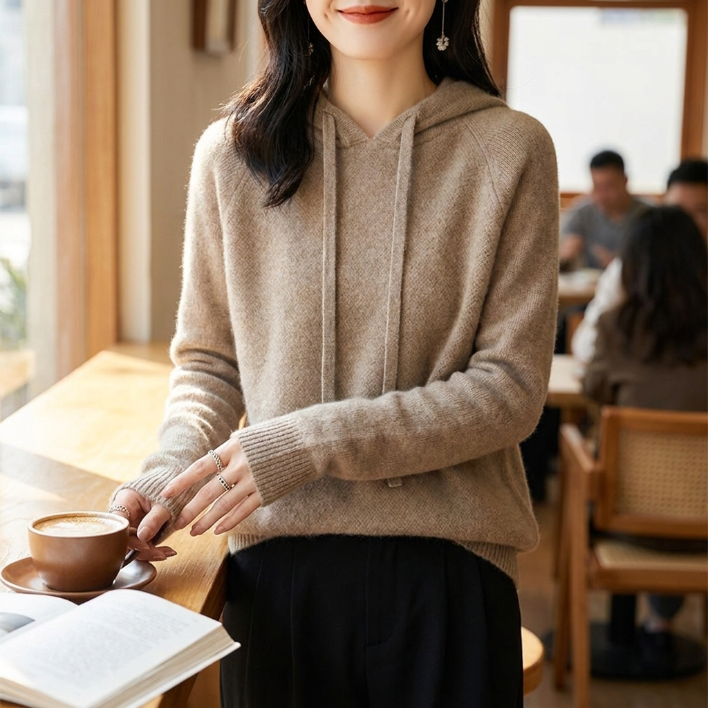Nyelle | Women's Knit Hooded Pullover with Drawstring